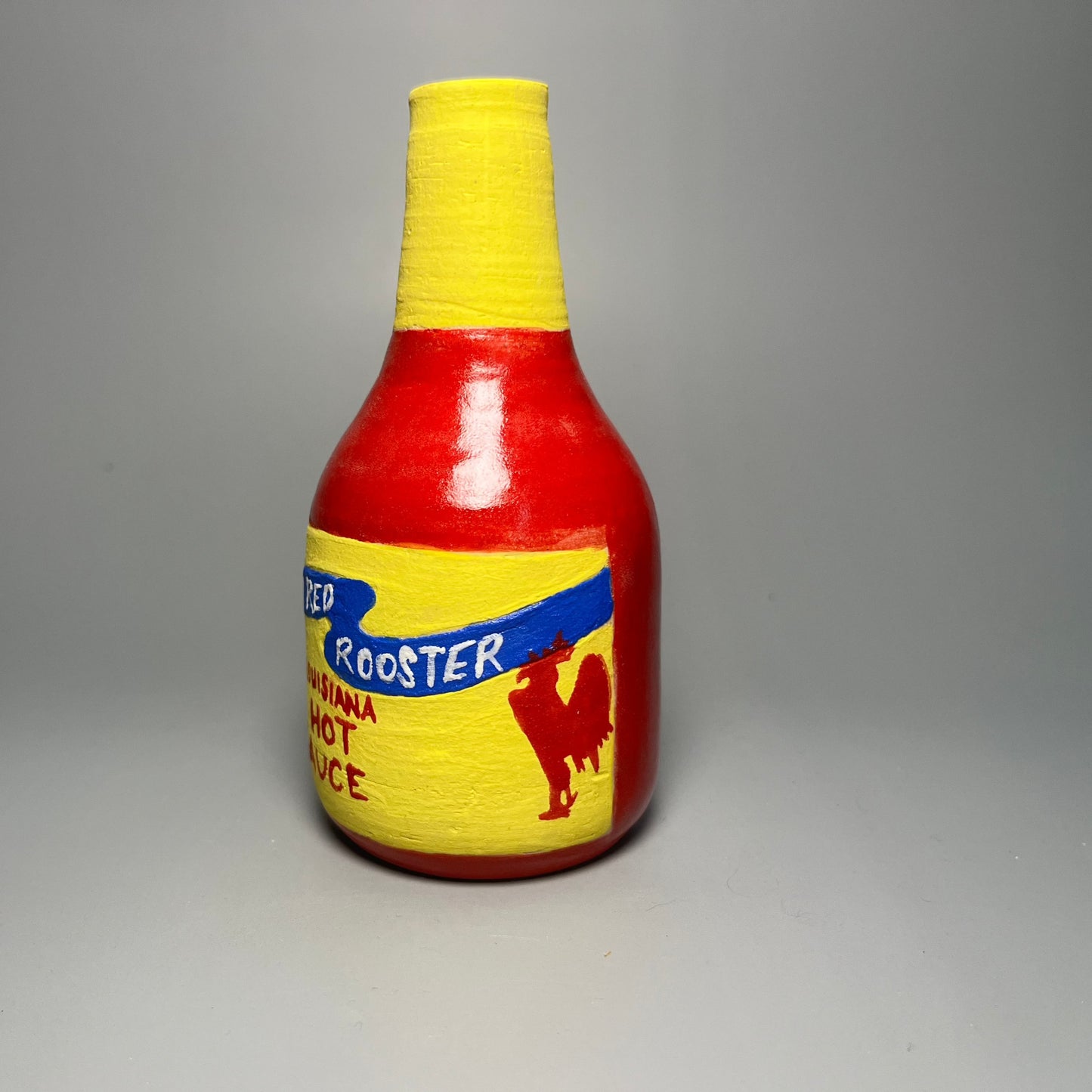 Red Rooster Hot Sauce Bottle Vase