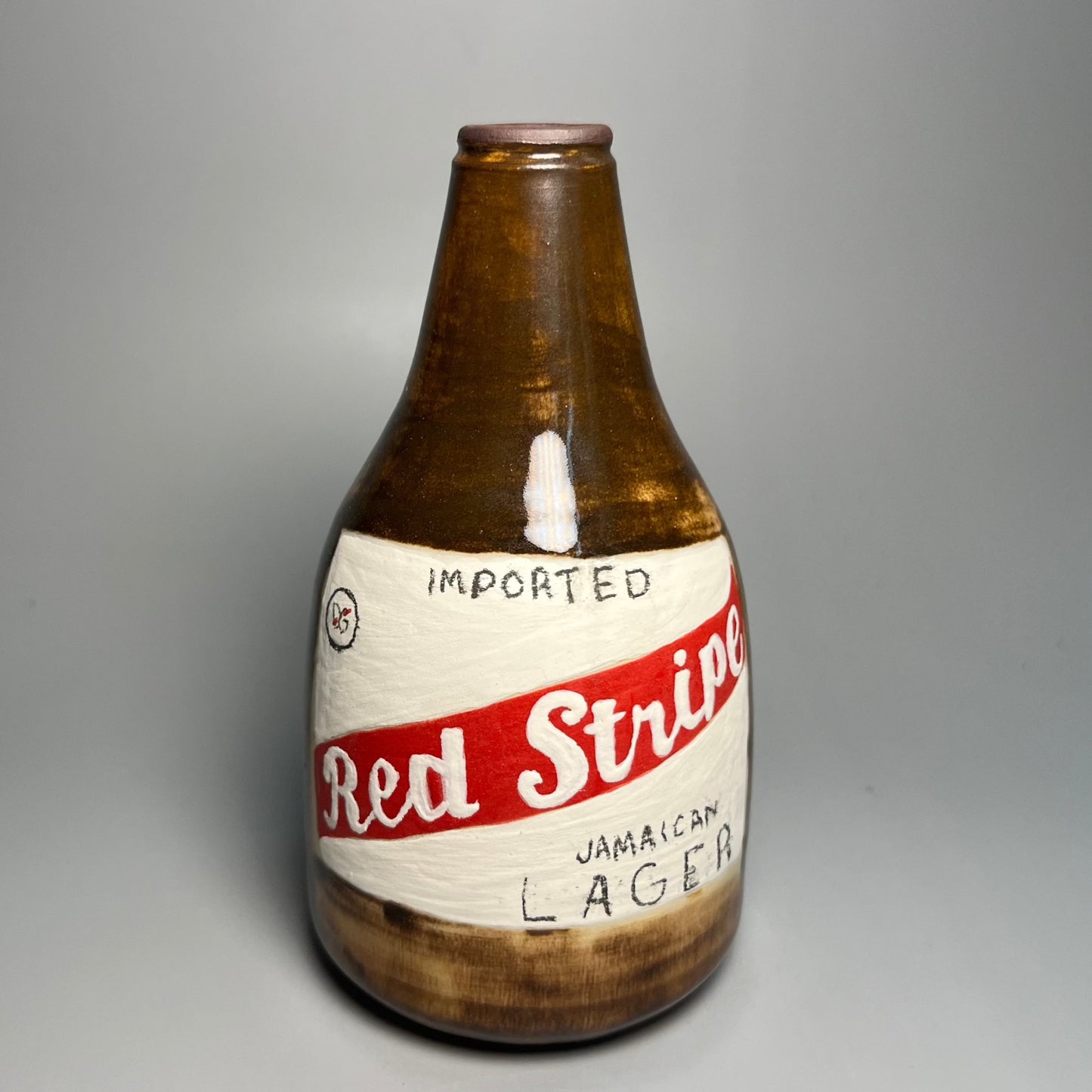 Red Stripe Beer Bottle Vase