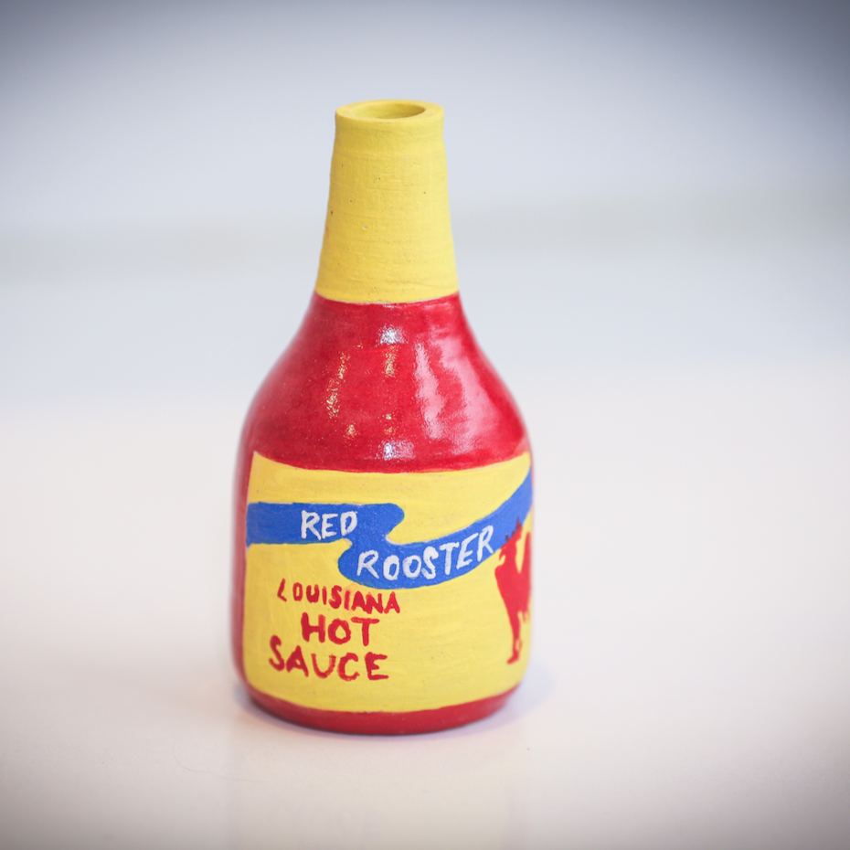 Red Rooster Hot Sauce Bottle Vase