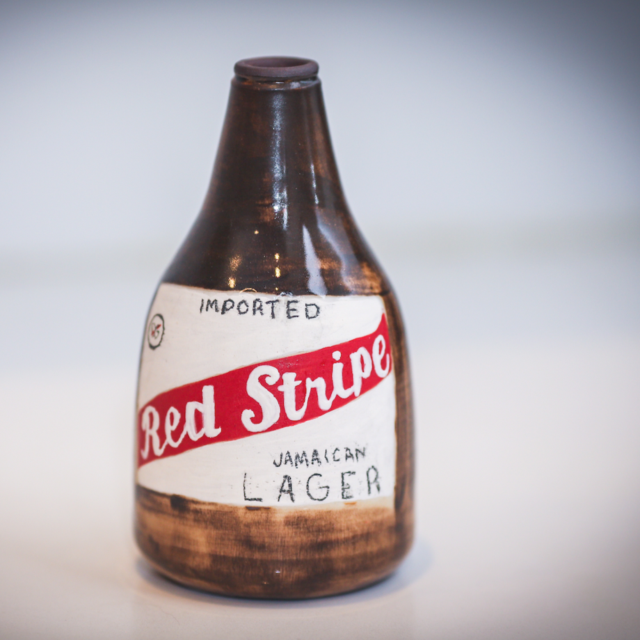 Red Stripe Beer Bottle Vase