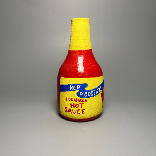 Red Rooster Hot Sauce Bottle Vase