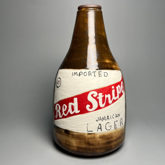 Red Stripe Beer Bottle Vase